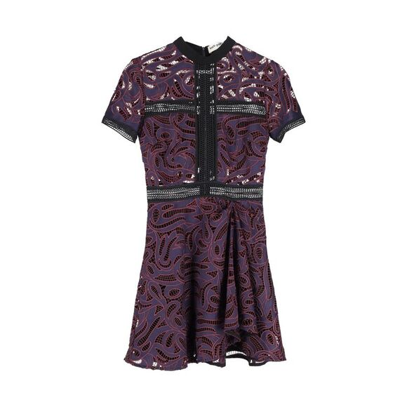 Self-Portrait Short Sleeve Mini Dress in Purple Polyester